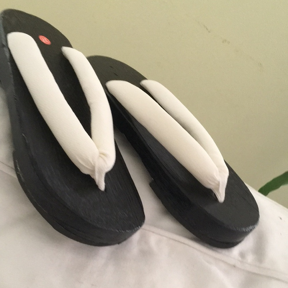 Black Footbed Sandals with Cream Fabric Straps